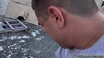 Straight Guys' Dicks Peeking In Intense Solo Gay Blowjob Close-Up