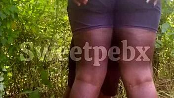 Sex in the bush with a friend teasing anal and blowjob