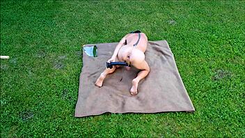 Skinny gay gets dominated at outdoor BDSM party