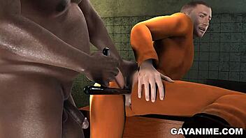 3d cartoon prisoner gets fucked in the ass by a chubby black cop in uniform.