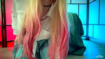 Hot student Bella Hentaigirl stretches holes over desk