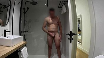 Caught jerking off by the bathroom cleaning lady