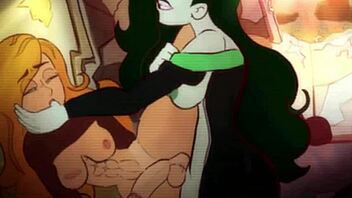 Kim Possible and Shego in a cartoon anime crossover