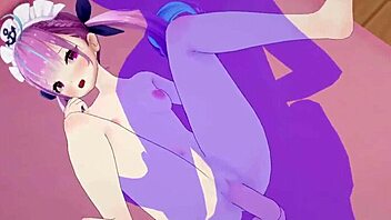 Minato Aqua And Ookami Mio Get Intense Creampie In 3D Hentai Cartoon.