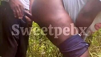 Sex in the bush with a friend teasing anal and blowjob