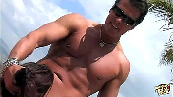 Couple fucks roughly by the outdoor pool.