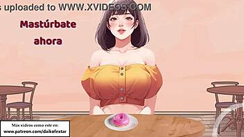 Futanari girl enjoys a solo pleasure experience in a coffee shop in this Spanish animated hentai