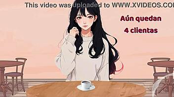 Futanari girl enjoys a solo pleasure experience in a coffee shop in this Spanish animated hentai