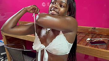 horny brunette teen gives ass for first time