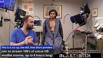 Doctor in latex gloves fucks patient Rebel Wyatt's pussy backstage, close up on tits and cum blast