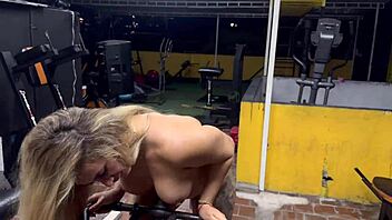 Blonde Colombian milf guides you through naked workout session at the gym with joi instructions.