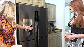 Vicky Vette and her maid Jillian Janson lick their wet pussies together in lesbian passion.