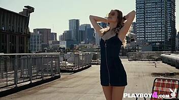 petite blonde milf performs striptease and dances solo outdoors 😍