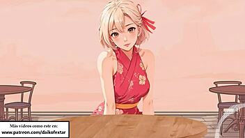 Futanari girl enjoys a solo pleasure experience in a coffee shop in this Spanish animated hentai