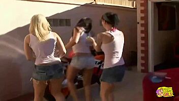 I had fun with three beautiful lesbian friends using a double ended dildo on the couch