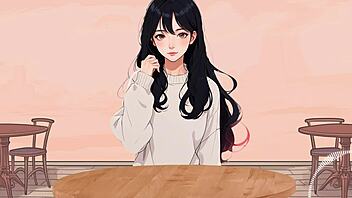 Futanari girl enjoys a solo pleasure experience in a coffee shop in this Spanish animated hentai