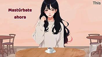 Futanari girl enjoys a solo pleasure experience in a coffee shop in this Spanish animated hentai