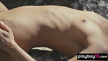 i'm flashing my wet pussy outdoor as a skinny nude milf with natural tits.