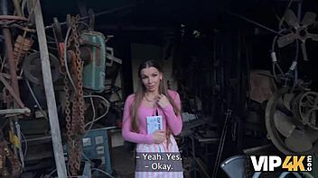 Vip4k enticing encounter in the garden with debtor in leather lingerie