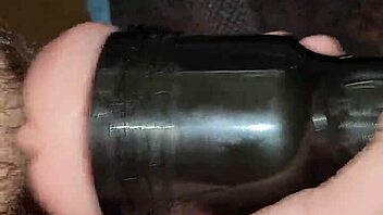 guy strokes monster cock with fleshlight and cums hard