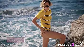 petite blonde milf performs striptease and dances solo outdoors 😍