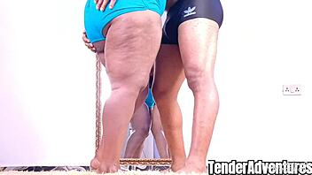 Neighbor admires ebony housewife's ass shaking before big cock fucks her tight pussy. 😏