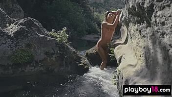 i'm flashing my wet pussy outdoor as a skinny nude milf with natural tits.