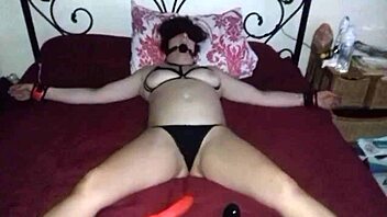 Redhead Tied Blindfolded With Ring Gag Spreading On Bed For Stranger Part 1