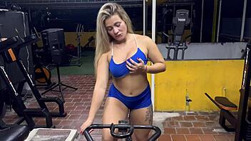 Blonde Colombian milf guides you through naked workout session at the gym with joi instructions.