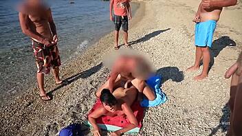 public asshole filled with cum, body totally drenched in sticky mess