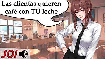 Futanari girl enjoys a solo pleasure experience in a coffee shop in this Spanish animated hentai