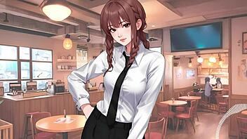 Futanari girl enjoys a solo pleasure experience in a coffee shop in this Spanish animated hentai