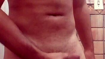 Solo boy strokes himself in bathroom session