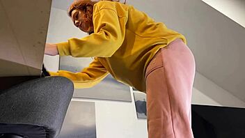 Redhead college girl's fashion try-on haul turns naughty