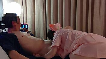 Petite 18+ nurse in fishnets gets wild with legs spread