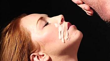 Naughty centerfold gets sperm load on her face swallowing all the sperm 😏