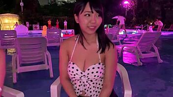 Night pool blast with 19-year-old’s huge natural H-cups up close! Slippery lotion service feels unreal! 🔥