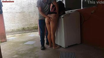 married housewife pays washer tech with ass while hubby's out, oops!!