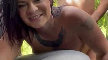 Big titty hooker banged outdoors with cum load in mouth.