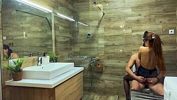 Hot Myredfoxgirl Cheating on Husband in Bathroom at Party with Cumshot