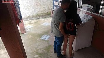 married housewife pays washer tech with ass while hubby's out, oops!!