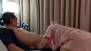 Petite 18+ nurse in fishnets gets wild with legs spread