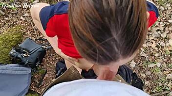 Shy Russian girl surprised me with slobbery blowjob in woods
