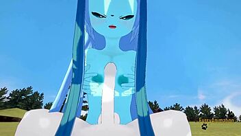 Glaceon gets a rough boobjob and creampie from Cinderace in this Pokemon hentai.