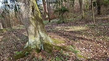 Shy Russian girl surprised me with slobbery blowjob in woods