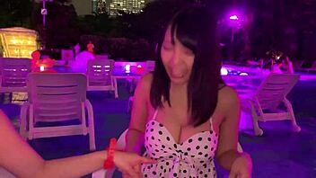 Night pool blast with 19-year-old’s huge natural H-cups up close! Slippery lotion service feels unreal! 🔥