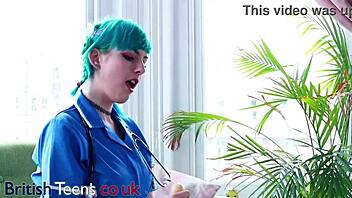 Blue haired alternative nurse takes care of your health in an appointment