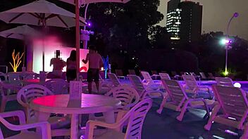 Night pool blast with 19-year-old’s huge natural H-cups up close! Slippery lotion service feels unreal! 🔥