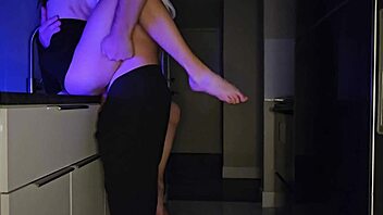 Amateur Moans Echo in Kitchen with Skinny Teen