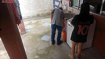 married housewife pays washer tech with ass while hubby's out, oops!!